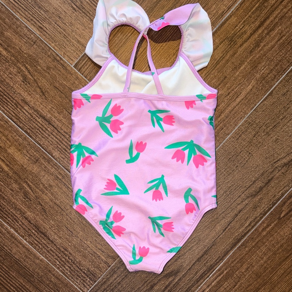 Cat & Jack Pink Floral Ruffle One-Piece Swimwear - Picture 3 of 5